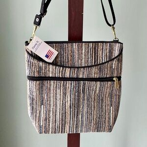 Danny K Maggie Tapestry Crossbody Purse Brown Blue Gold Striped Bag NWT